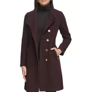 New GUESS Women's Wine Button Front WOOL Blend Textured Coat Size XL